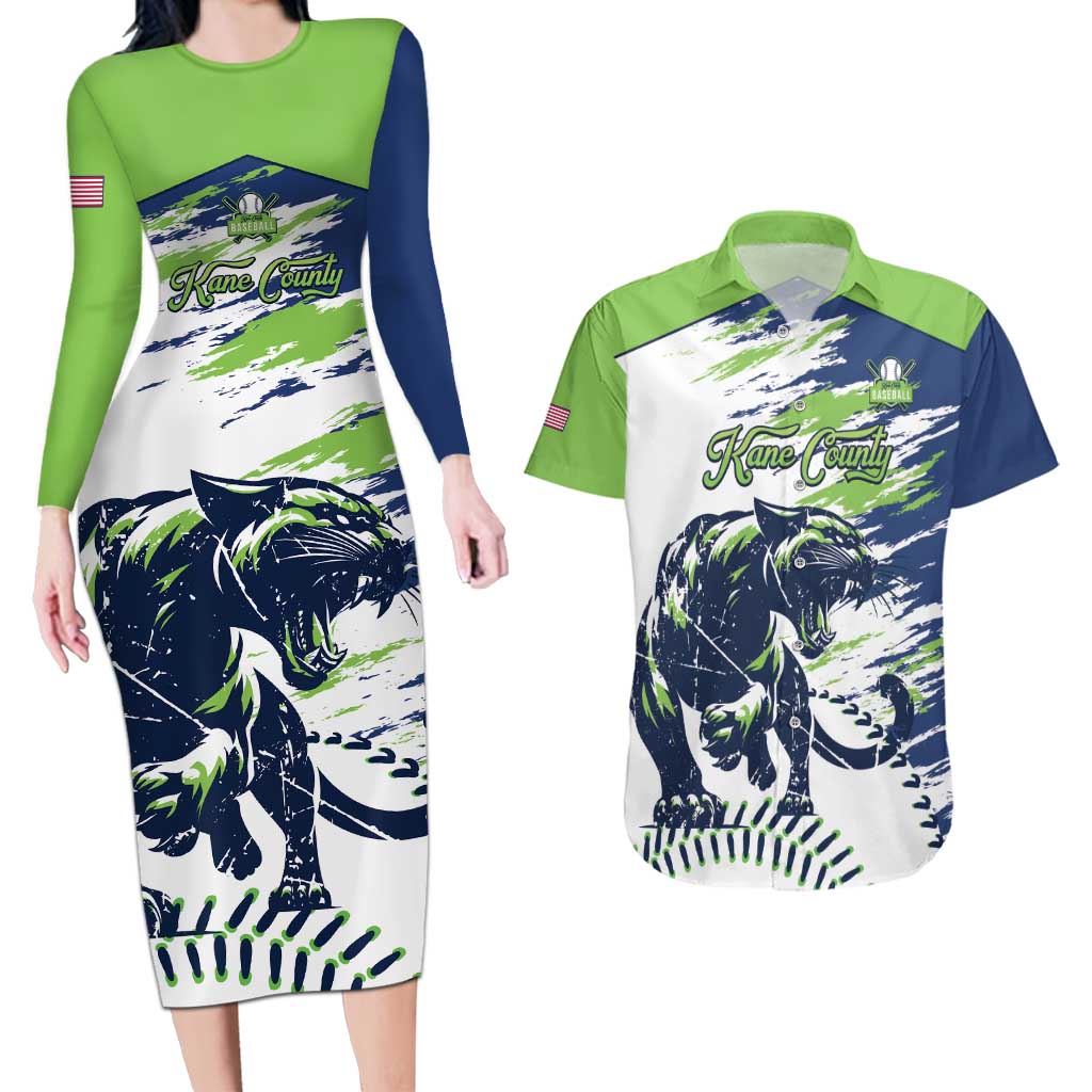 Kane County 2025 Baseball Custom Couples Matching Long Sleeve Bodycon Dress and Hawaiian Shirt Come On Cougar