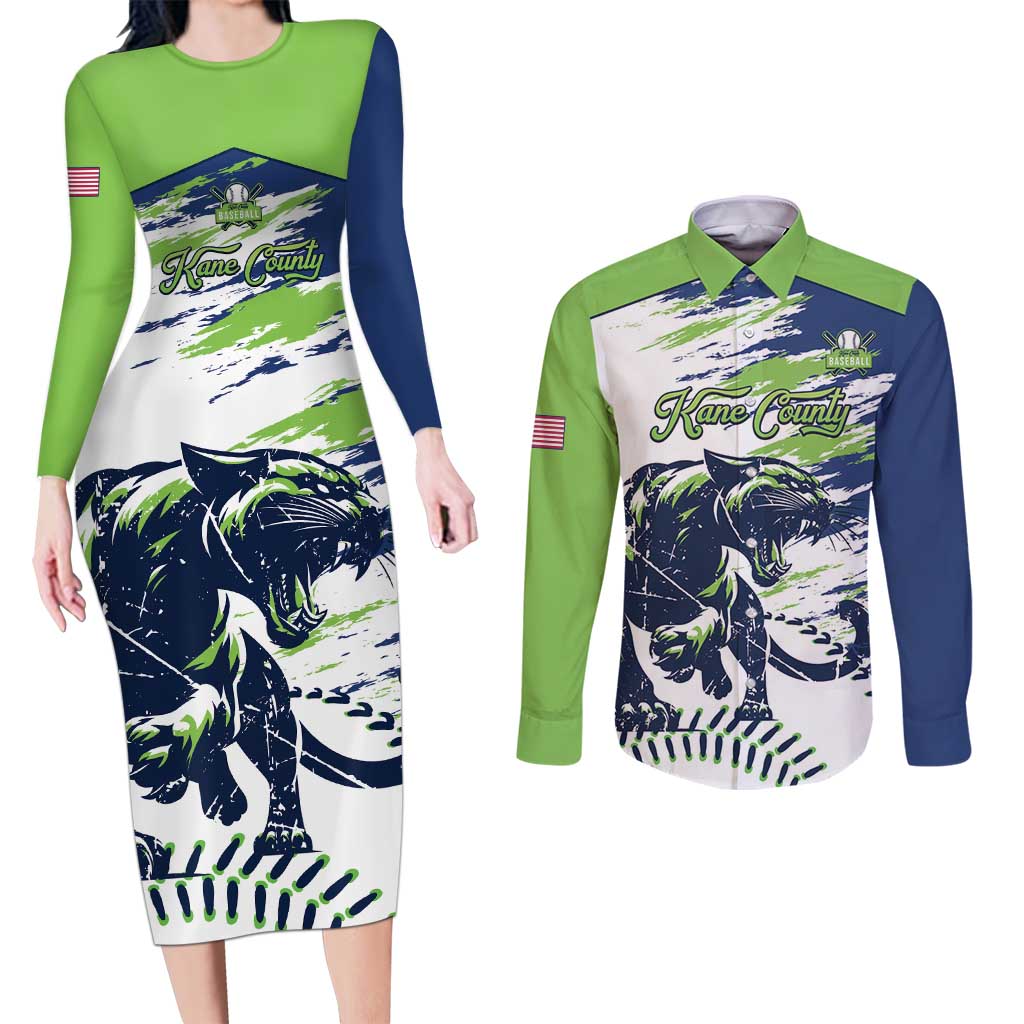 Kane County 2025 Baseball Custom Couples Matching Long Sleeve Bodycon Dress and Long Sleeve Button Shirt Come On Cougar