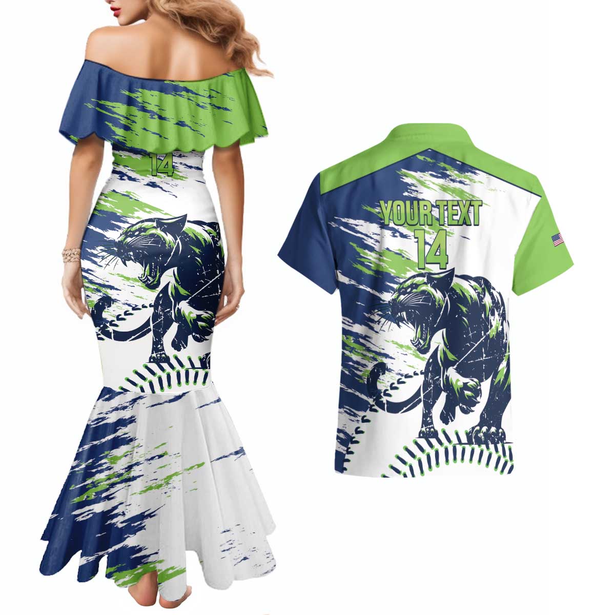 Kane County 2025 Baseball Custom Couples Matching Mermaid Dress and Hawaiian Shirt Come On Cougar