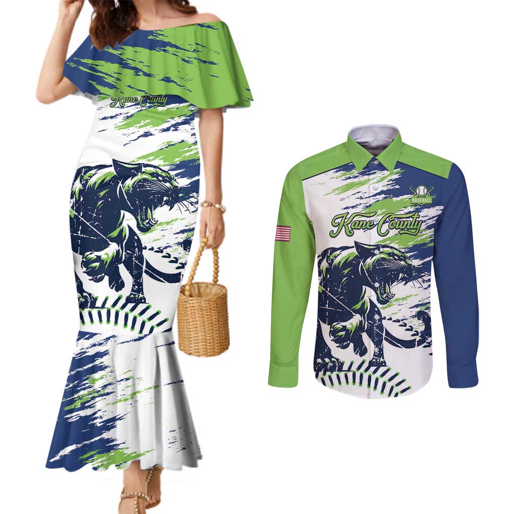 Kane County 2025 Baseball Custom Couples Matching Mermaid Dress and Long Sleeve Button Shirt Come On Cougar