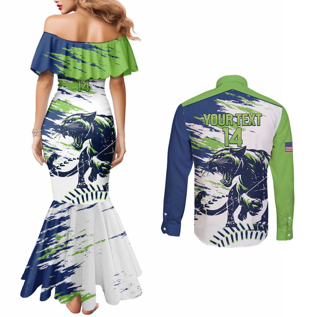Kane County 2025 Baseball Custom Couples Matching Mermaid Dress and Long Sleeve Button Shirt Come On Cougar