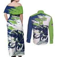 Kane County 2025 Baseball Custom Couples Matching Off Shoulder Maxi Dress and Long Sleeve Button Shirt Come On Cougar