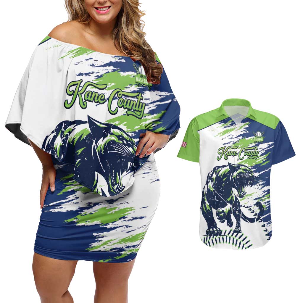 Kane County 2025 Baseball Custom Couples Matching Off Shoulder Short Dress and Hawaiian Shirt Come On Cougar