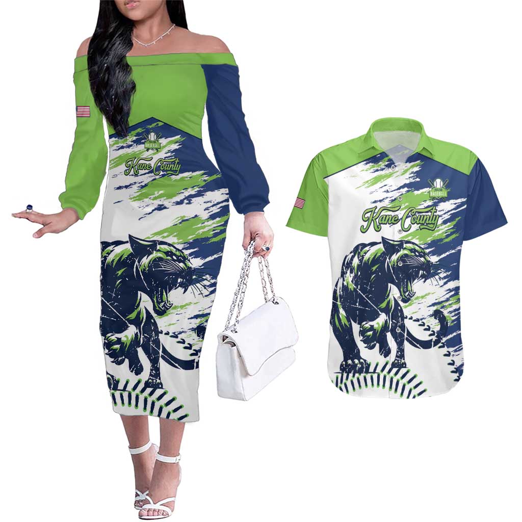 Kane County 2025 Baseball Custom Couples Matching Off The Shoulder Long Sleeve Dress and Hawaiian Shirt Come On Cougar