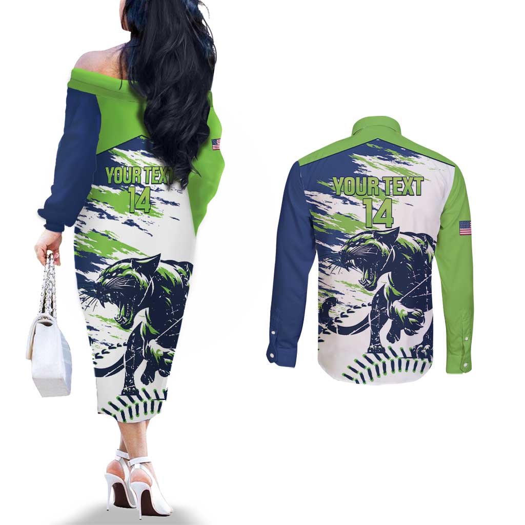 Kane County 2025 Baseball Custom Couples Matching Off The Shoulder Long Sleeve Dress and Long Sleeve Button Shirt Come On Cougar