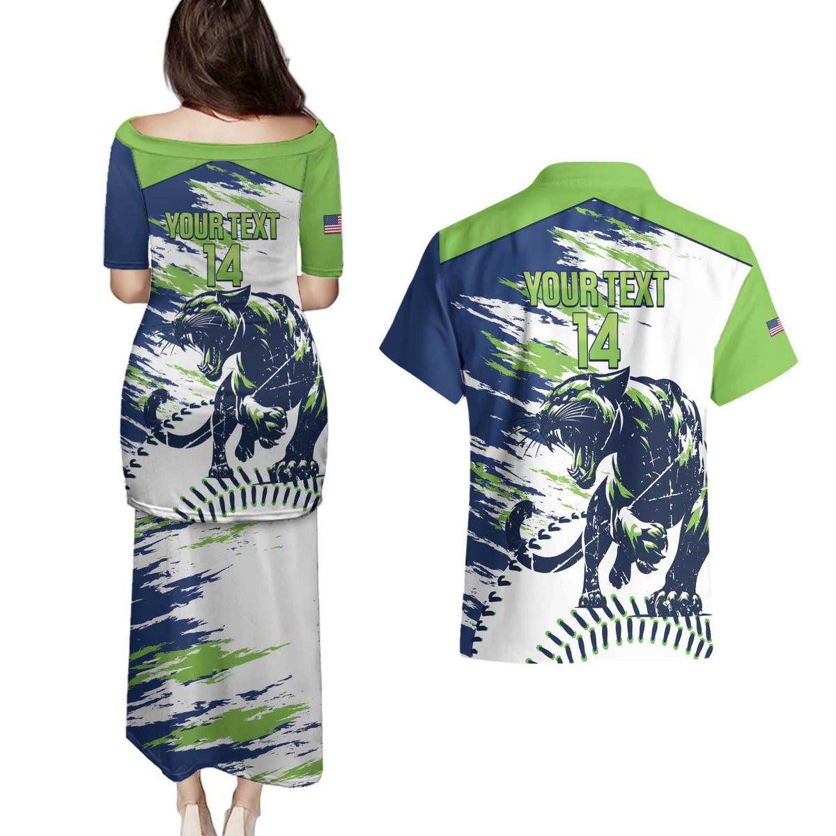 Kane County 2025 Baseball Custom Couples Matching Puletasi and Hawaiian Shirt Come On Cougar