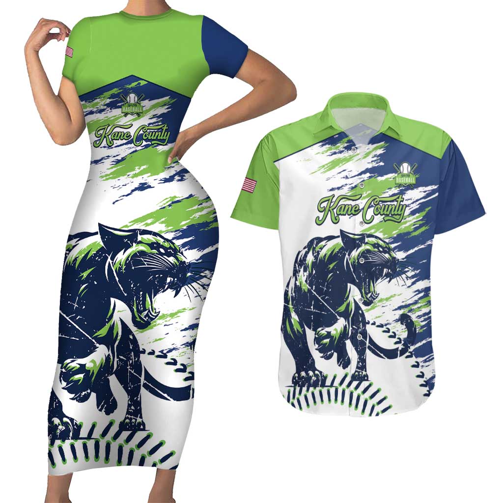 Kane County 2025 Baseball Custom Couples Matching Short Sleeve Bodycon Dress and Hawaiian Shirt Come On Cougar