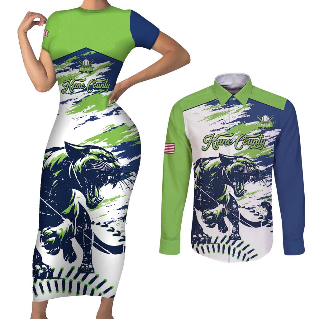 Kane County 2025 Baseball Custom Couples Matching Short Sleeve Bodycon Dress and Long Sleeve Button Shirt Come On Cougar