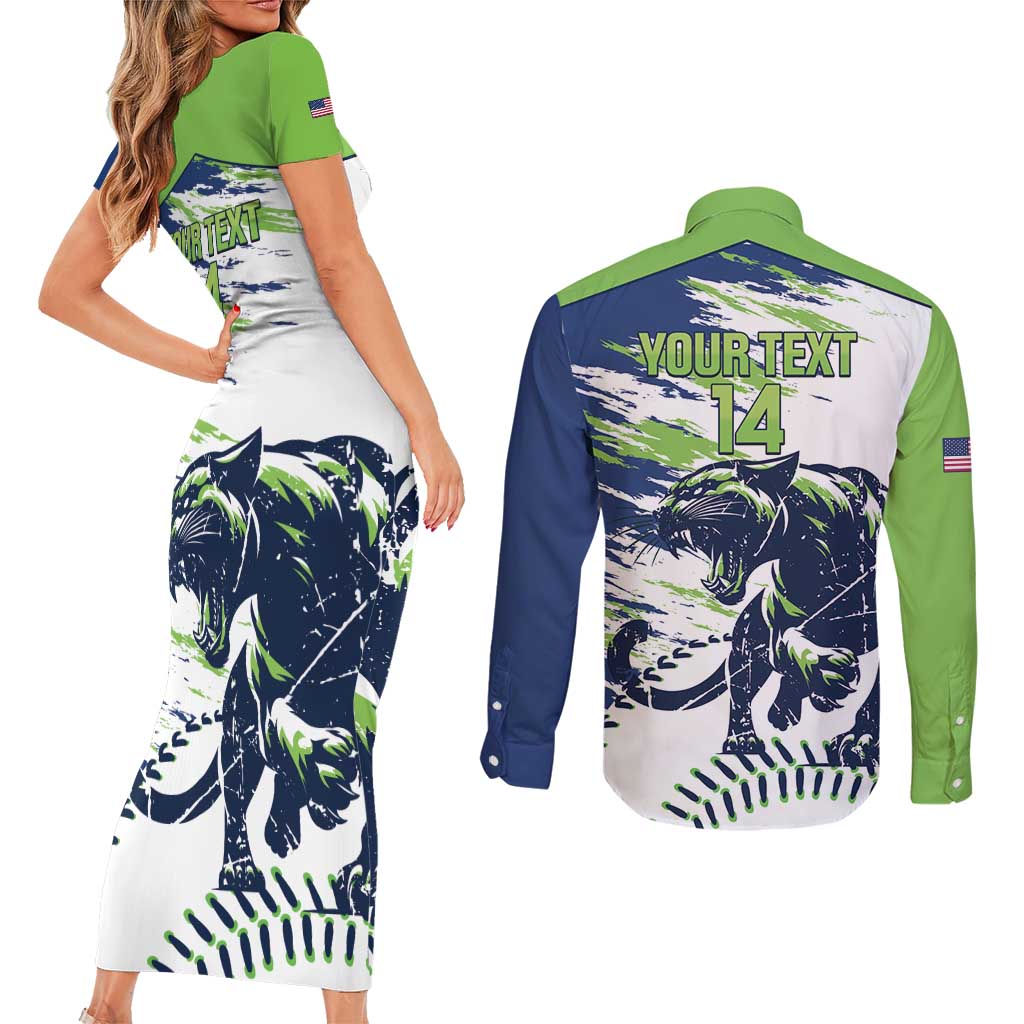 Kane County 2025 Baseball Custom Couples Matching Short Sleeve Bodycon Dress and Long Sleeve Button Shirt Come On Cougar