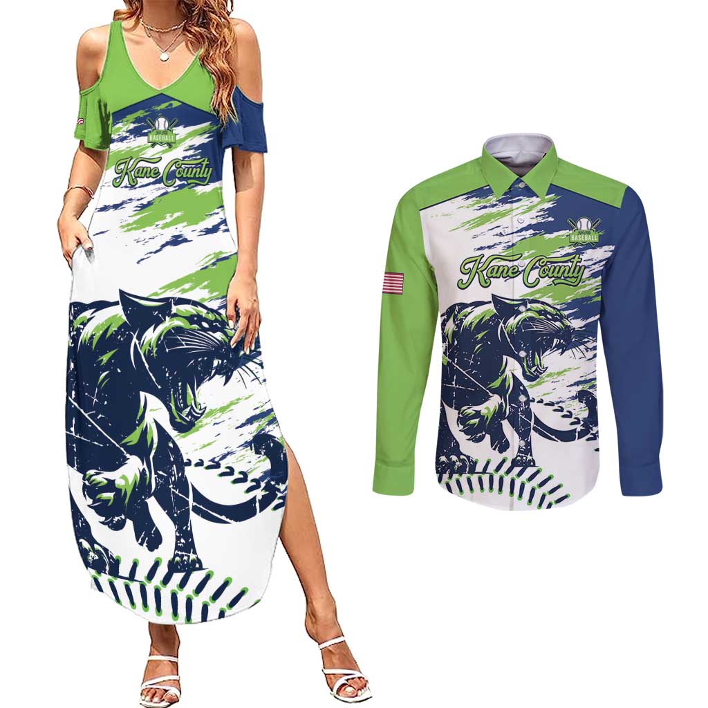 Kane County 2025 Baseball Custom Couples Matching Summer Maxi Dress and Long Sleeve Button Shirt Come On Cougar