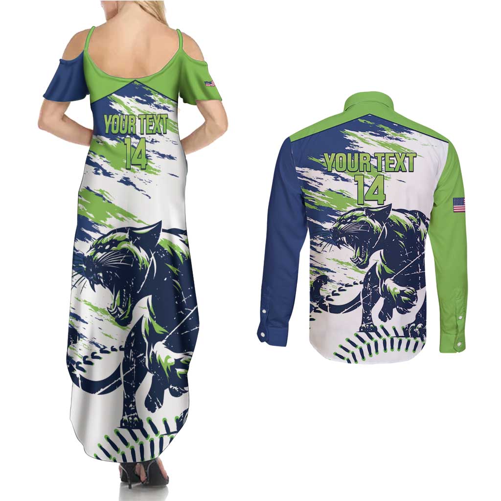 Kane County 2025 Baseball Custom Couples Matching Summer Maxi Dress and Long Sleeve Button Shirt Come On Cougar