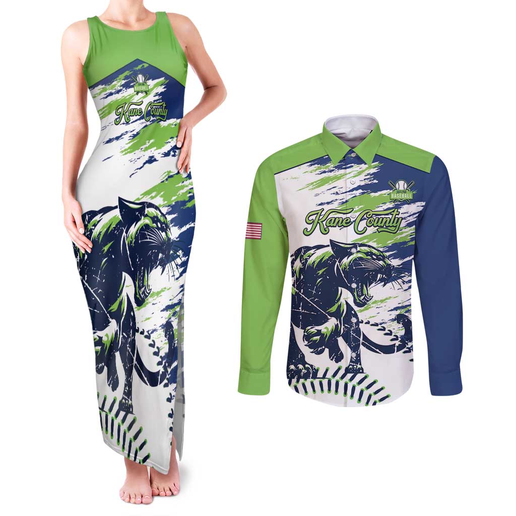 Kane County 2025 Baseball Custom Couples Matching Tank Maxi Dress and Long Sleeve Button Shirt Come On Cougar