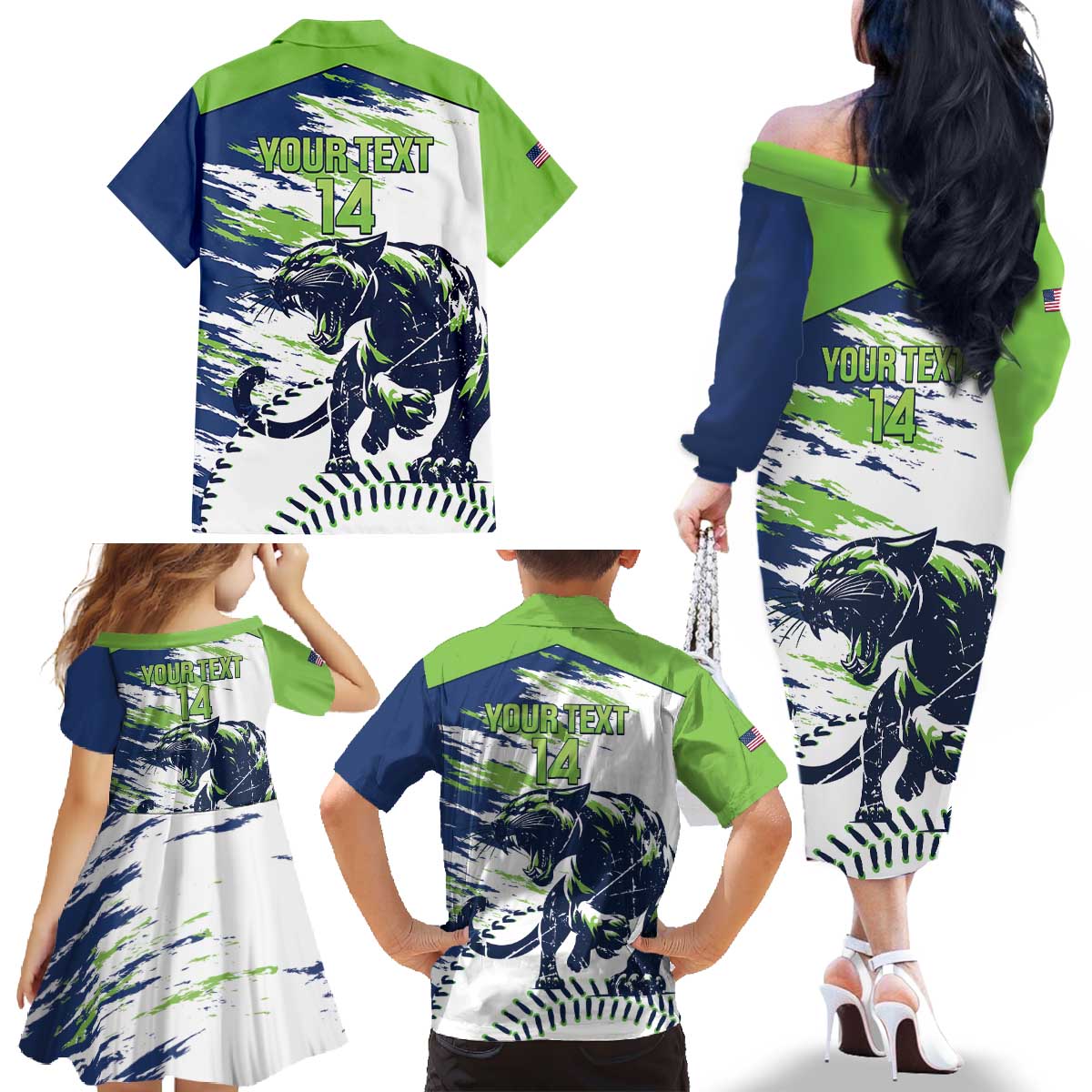 Kane County 2025 Baseball Custom Family Matching Off The Shoulder Long Sleeve Dress and Hawaiian Shirt Come On Cougar