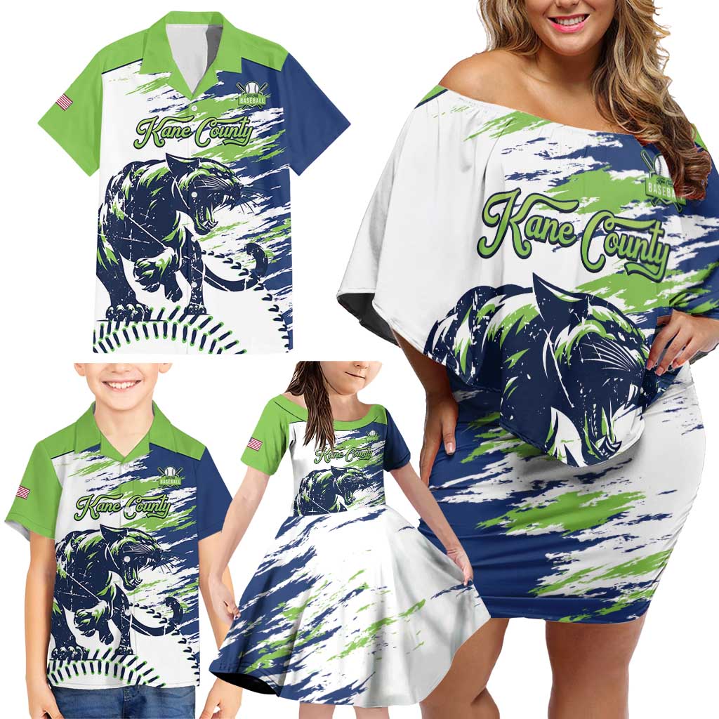 Kane County 2025 Baseball Custom Family Matching Off Shoulder Short Dress and Hawaiian Shirt Come On Cougar