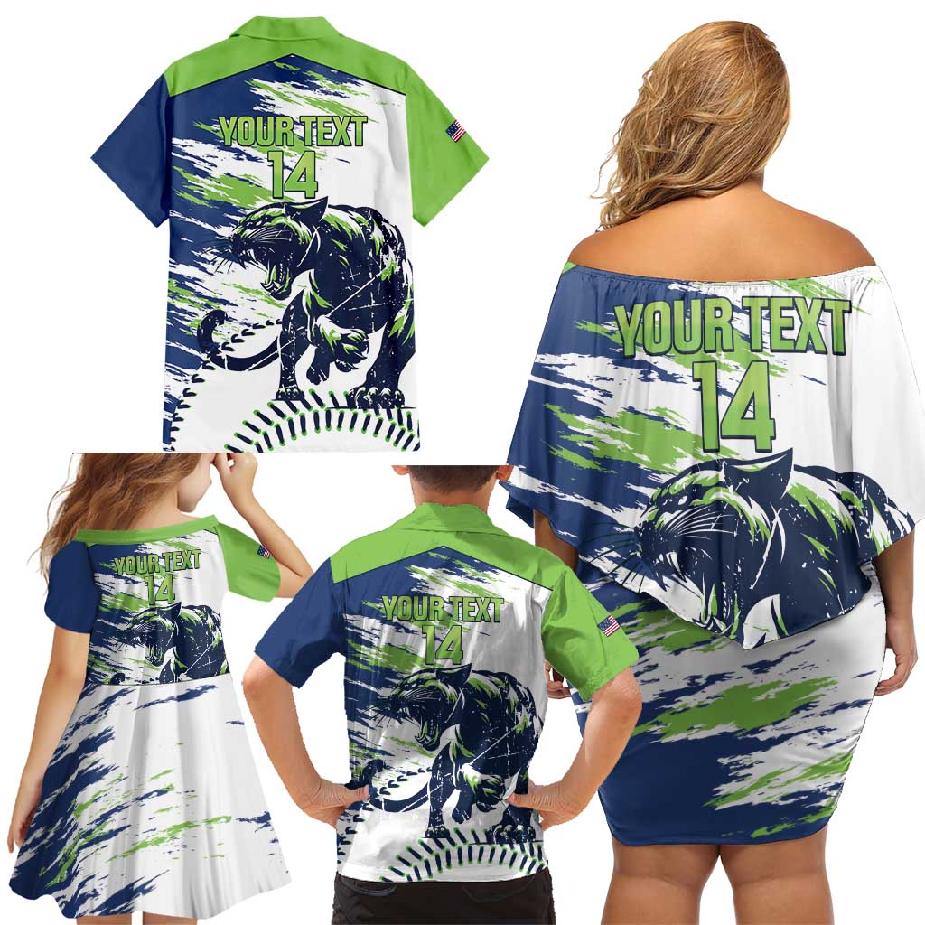 Kane County 2025 Baseball Custom Family Matching Off Shoulder Short Dress and Hawaiian Shirt Come On Cougar