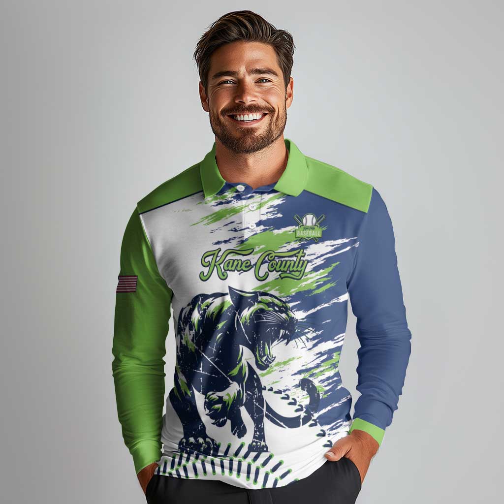 Kane County 2025 Baseball Custom Long Sleeve Polo Shirt Come On Cougar