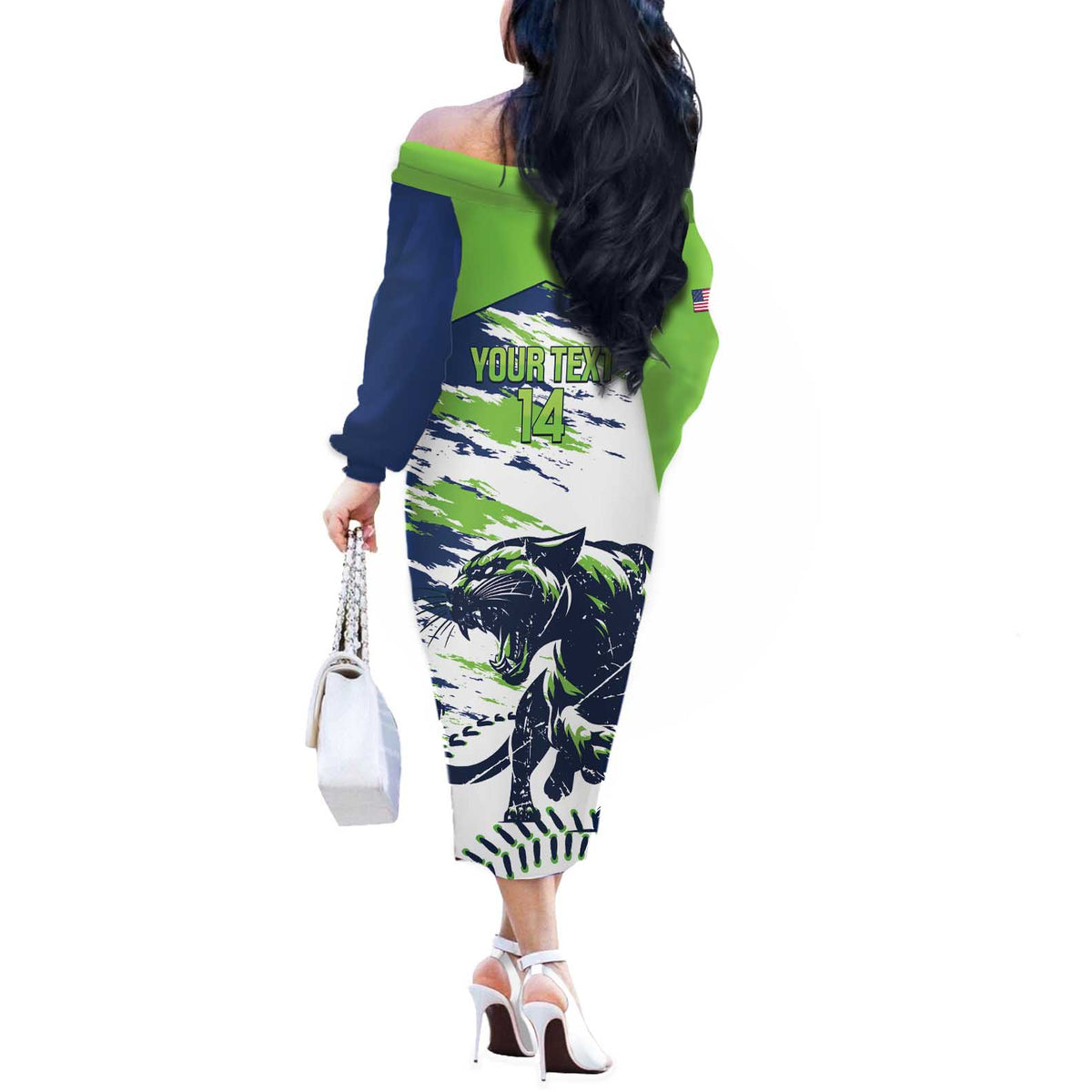 Kane County 2025 Baseball Custom Off The Shoulder Long Sleeve Dress Come On Cougar