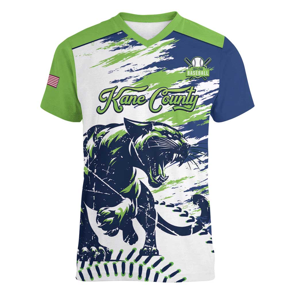 Kane County 2025 Baseball Custom Women V-Neck T-Shirt Come On Cougar