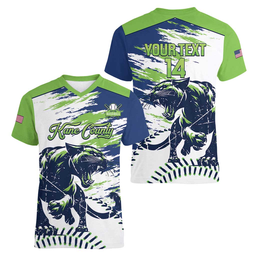 Kane County 2025 Baseball Custom Women V-Neck T-Shirt Come On Cougar