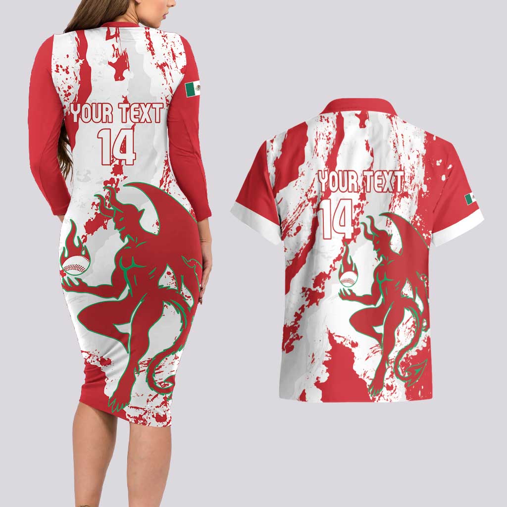 Diablos Rojos 2025 Baseball Custom Couples Matching Long Sleeve Bodycon Dress and Hawaiian Shirt Come On Mexico