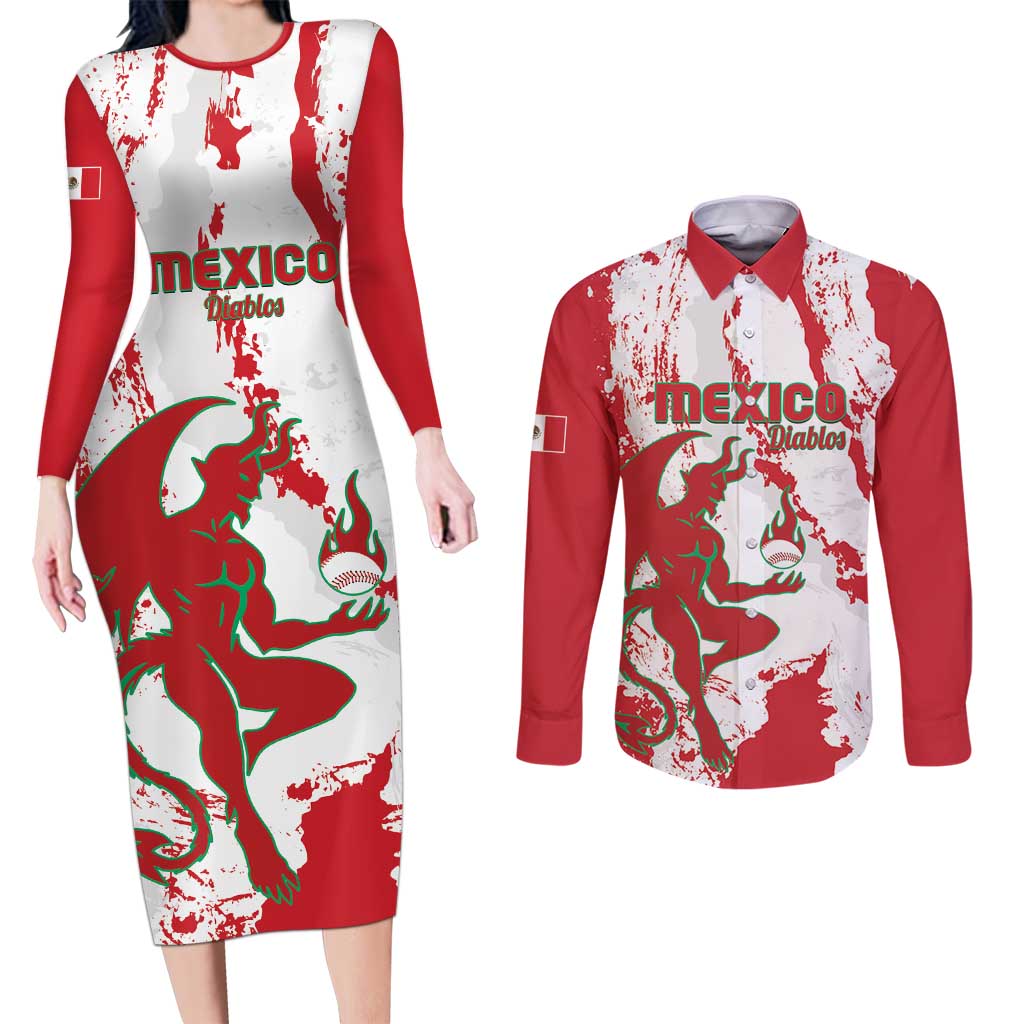 Diablos Rojos 2025 Baseball Custom Couples Matching Long Sleeve Bodycon Dress and Long Sleeve Button Shirt Come On Mexico