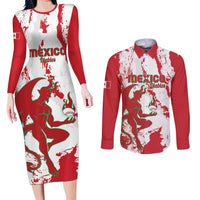 Diablos Rojos 2025 Baseball Custom Couples Matching Long Sleeve Bodycon Dress and Long Sleeve Button Shirt Come On Mexico