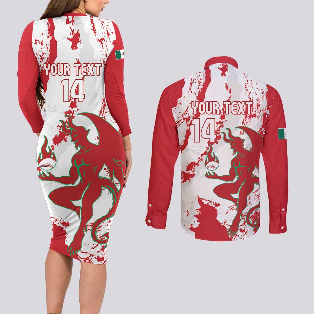 Diablos Rojos 2025 Baseball Custom Couples Matching Long Sleeve Bodycon Dress and Long Sleeve Button Shirt Come On Mexico