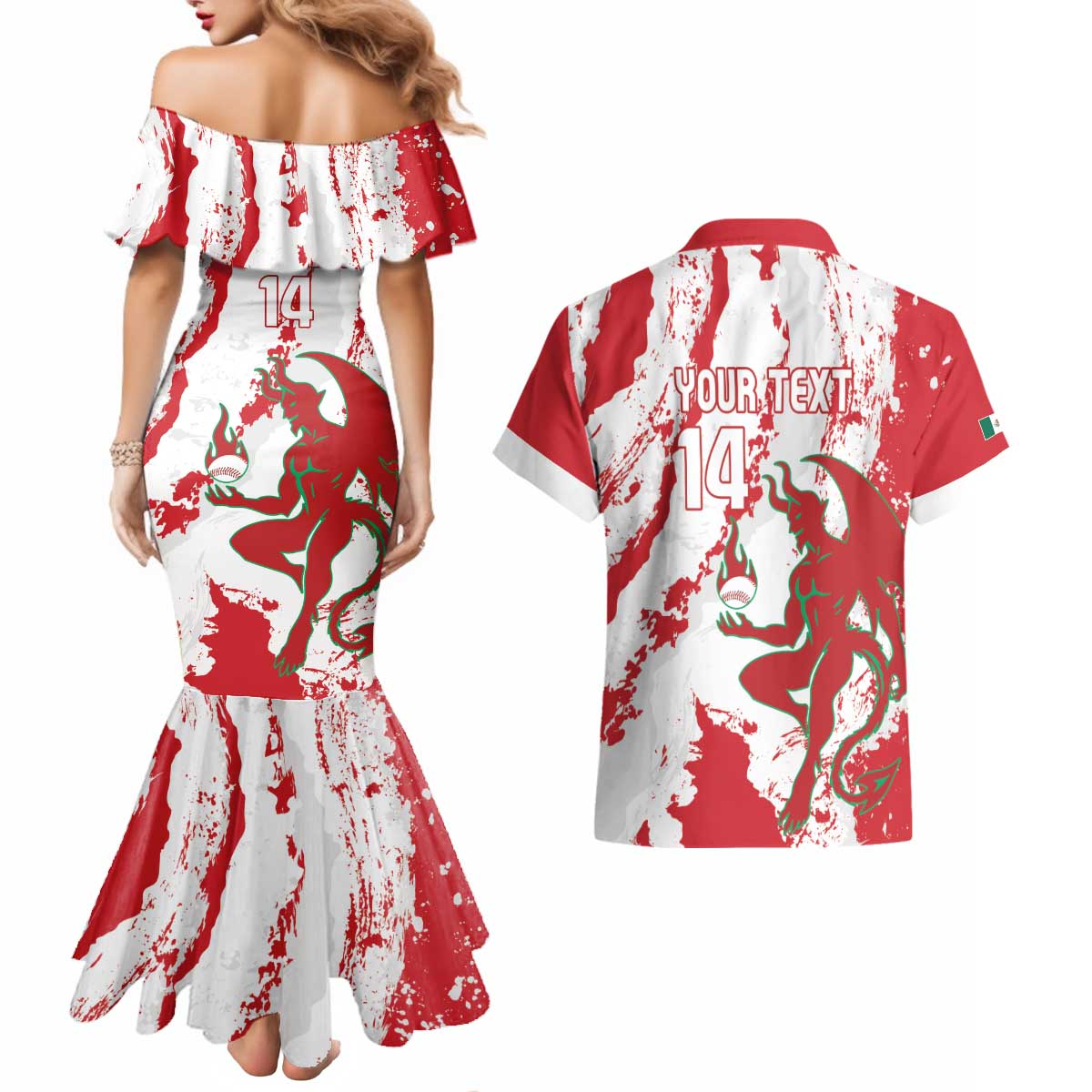 Diablos Rojos 2025 Baseball Custom Couples Matching Mermaid Dress and Hawaiian Shirt Come On Mexico