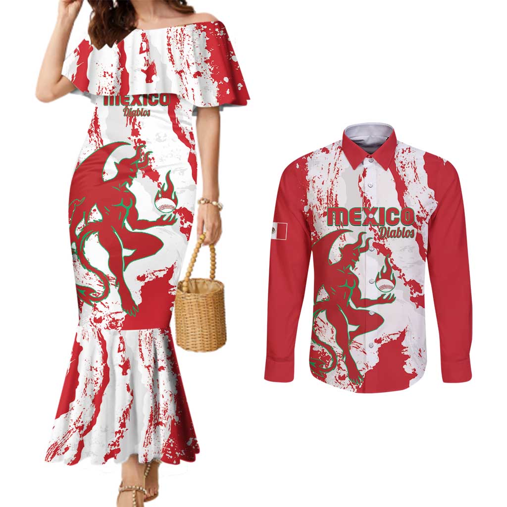 Diablos Rojos 2025 Baseball Custom Couples Matching Mermaid Dress and Long Sleeve Button Shirt Come On Mexico