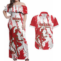 Diablos Rojos 2025 Baseball Custom Couples Matching Off Shoulder Maxi Dress and Hawaiian Shirt Come On Mexico