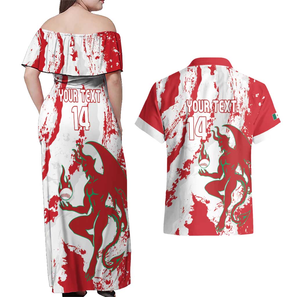Diablos Rojos 2025 Baseball Custom Couples Matching Off Shoulder Maxi Dress and Hawaiian Shirt Come On Mexico