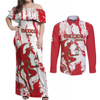 Diablos Rojos 2025 Baseball Custom Couples Matching Off Shoulder Maxi Dress and Long Sleeve Button Shirt Come On Mexico