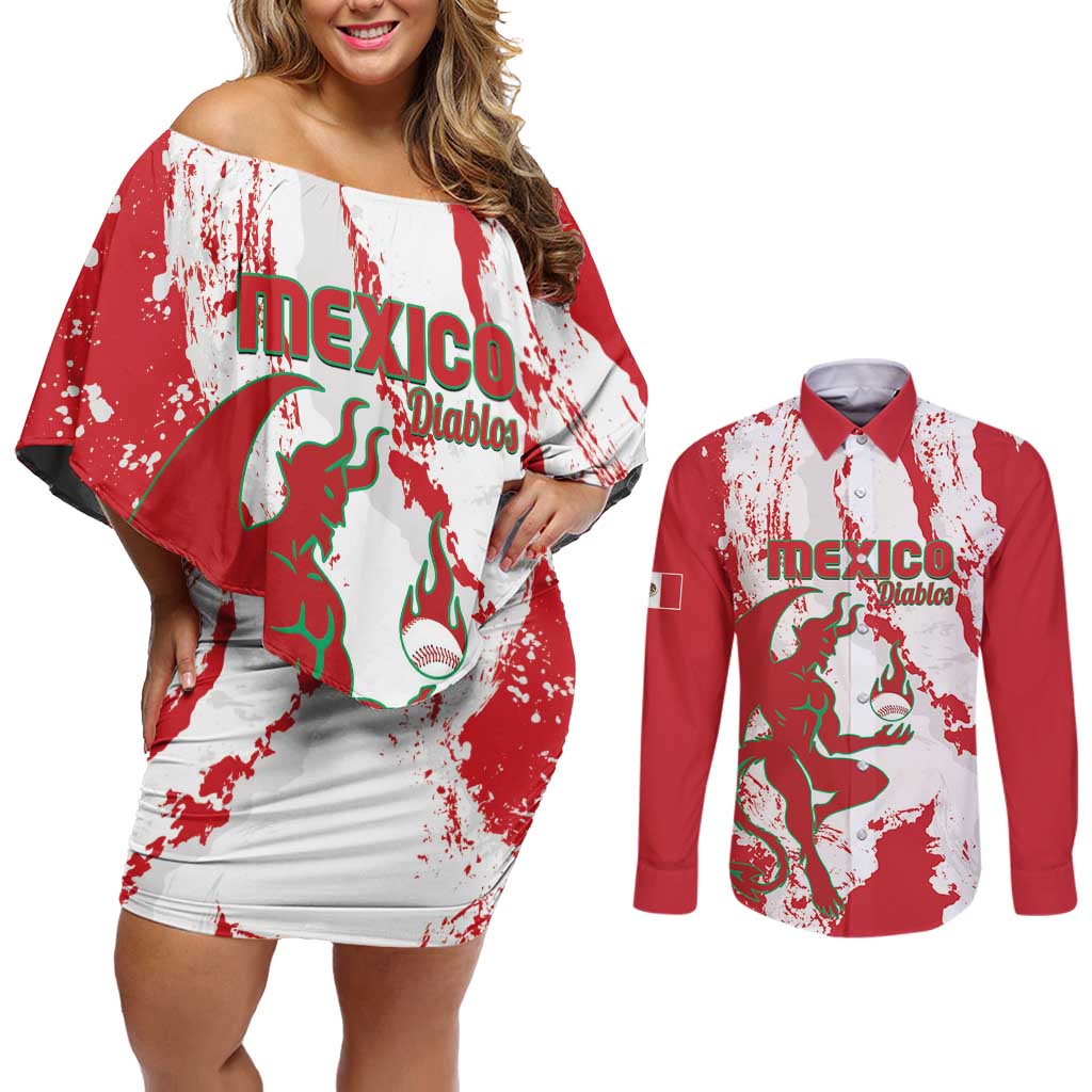 Diablos Rojos 2025 Baseball Custom Couples Matching Off Shoulder Short Dress and Long Sleeve Button Shirt Come On Mexico