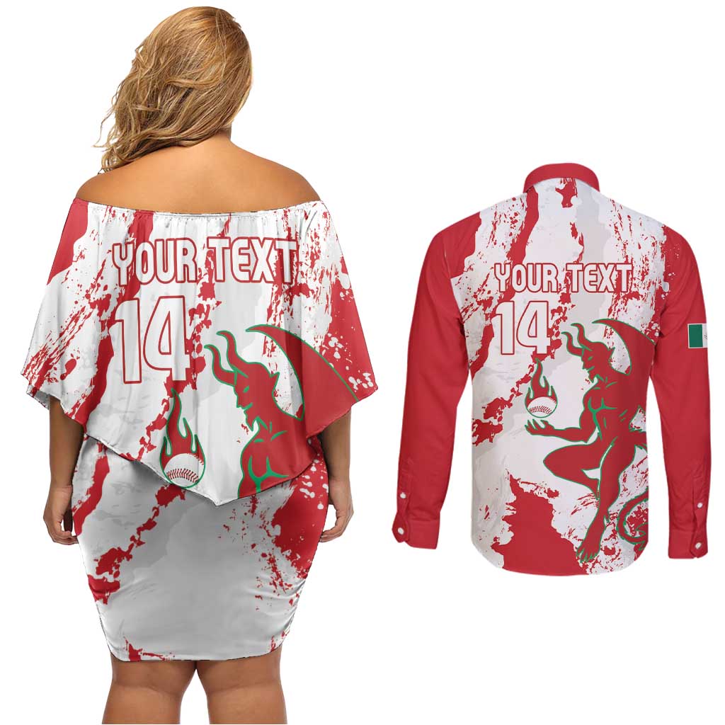 Diablos Rojos 2025 Baseball Custom Couples Matching Off Shoulder Short Dress and Long Sleeve Button Shirt Come On Mexico