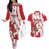 Diablos Rojos 2025 Baseball Custom Couples Matching Off The Shoulder Long Sleeve Dress and Hawaiian Shirt Come On Mexico