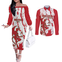 Diablos Rojos 2025 Baseball Custom Couples Matching Off The Shoulder Long Sleeve Dress and Long Sleeve Button Shirt Come On Mexico
