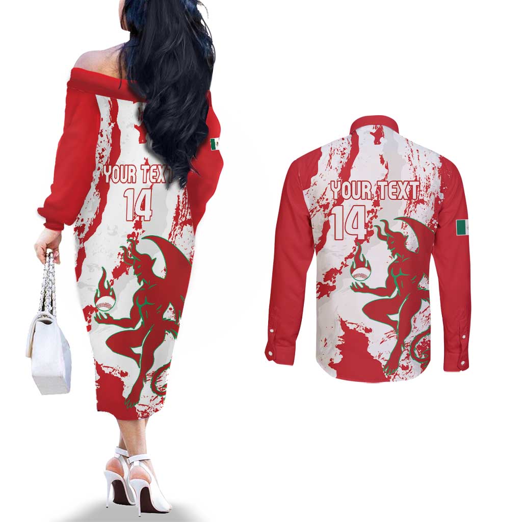 Diablos Rojos 2025 Baseball Custom Couples Matching Off The Shoulder Long Sleeve Dress and Long Sleeve Button Shirt Come On Mexico