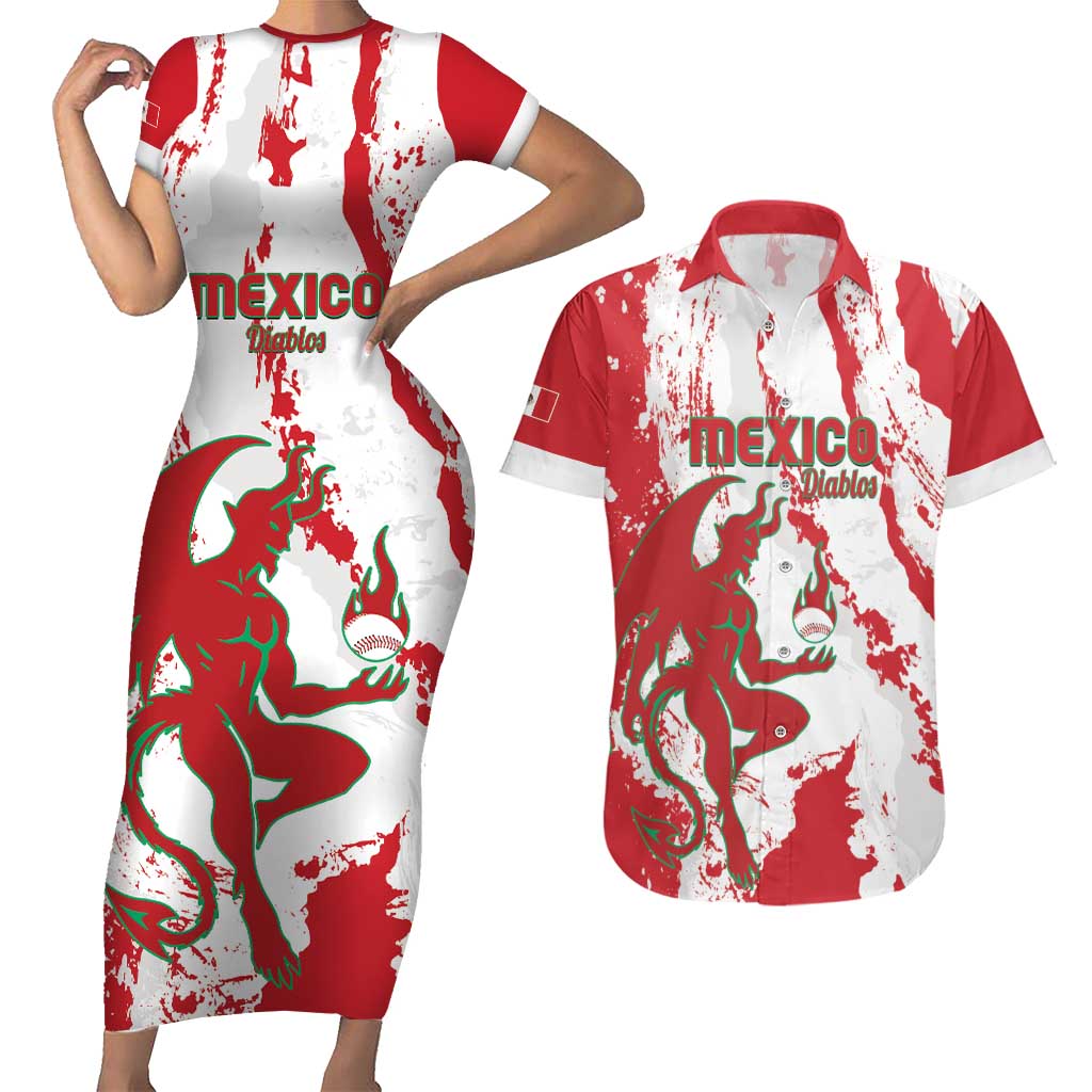 Diablos Rojos 2025 Baseball Custom Couples Matching Short Sleeve Bodycon Dress and Hawaiian Shirt Come On Mexico