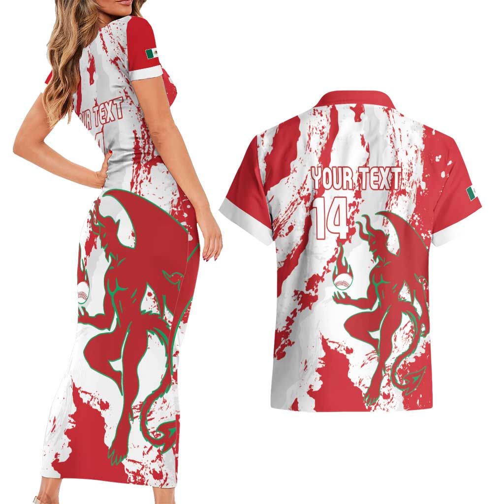 Diablos Rojos 2025 Baseball Custom Couples Matching Short Sleeve Bodycon Dress and Hawaiian Shirt Come On Mexico