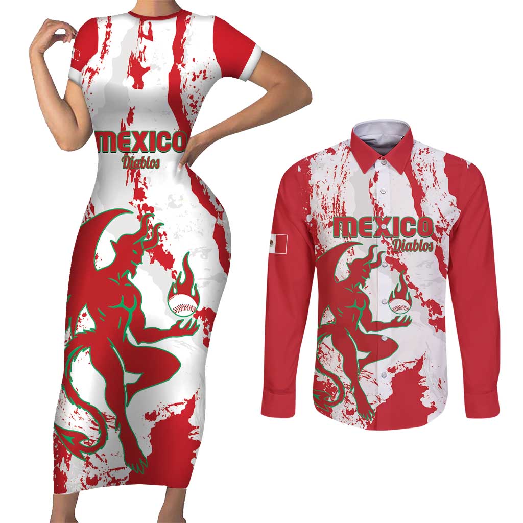 Diablos Rojos 2025 Baseball Custom Couples Matching Short Sleeve Bodycon Dress and Long Sleeve Button Shirt Come On Mexico