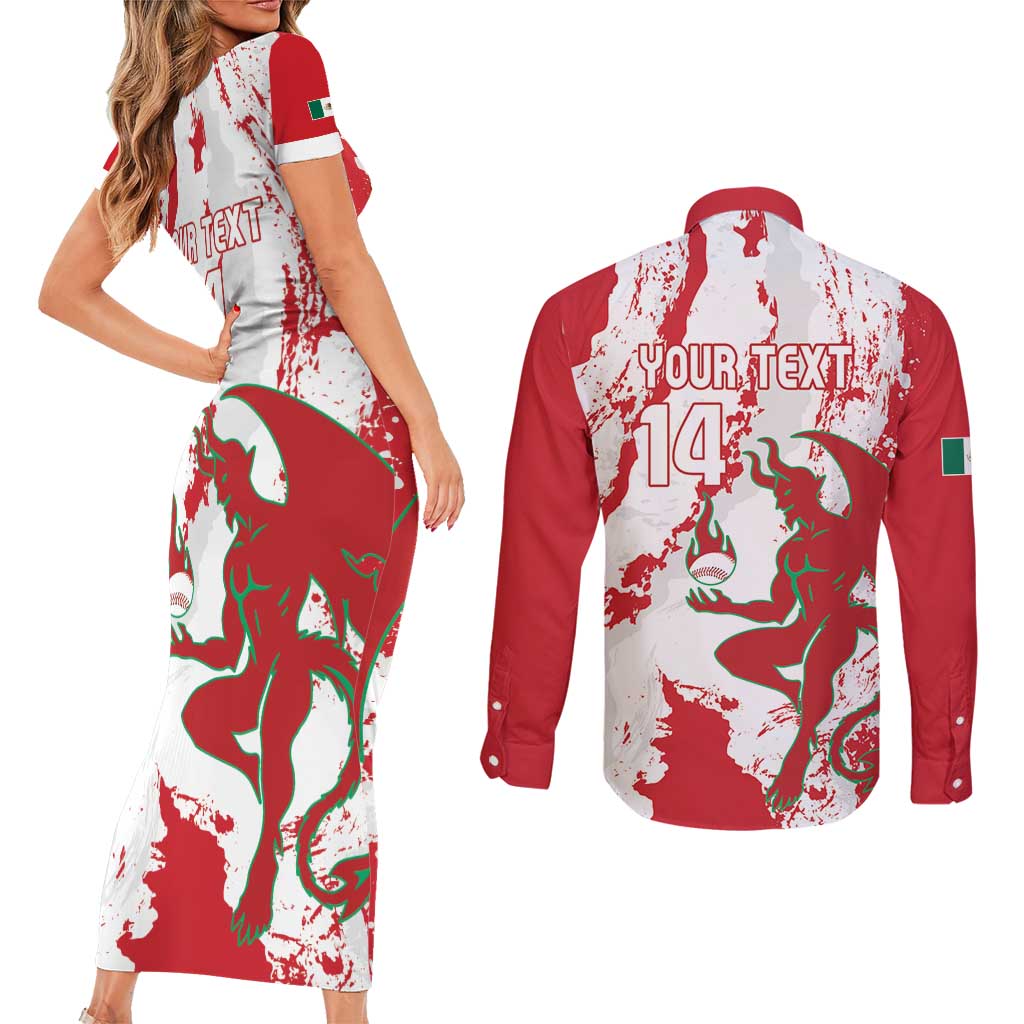 Diablos Rojos 2025 Baseball Custom Couples Matching Short Sleeve Bodycon Dress and Long Sleeve Button Shirt Come On Mexico