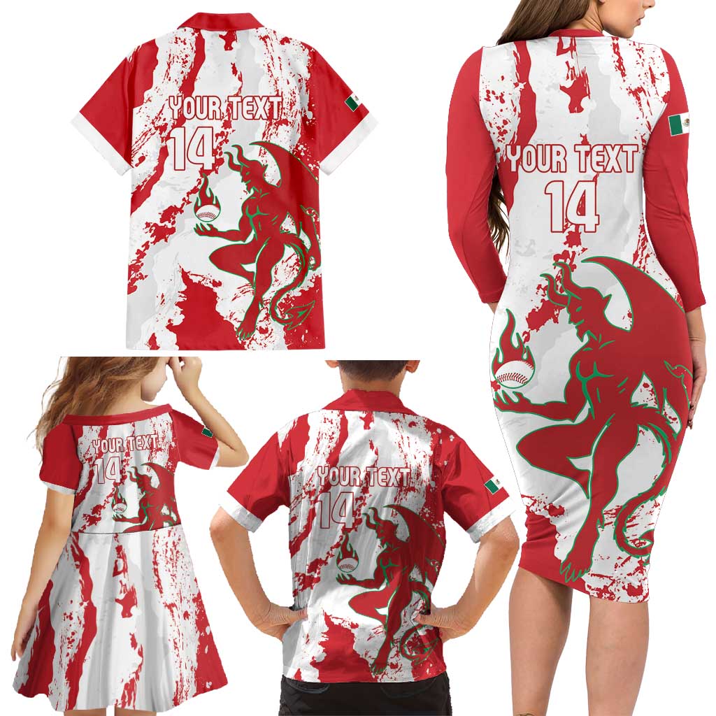 Diablos Rojos 2025 Baseball Custom Family Matching Long Sleeve Bodycon Dress and Hawaiian Shirt Come On Mexico