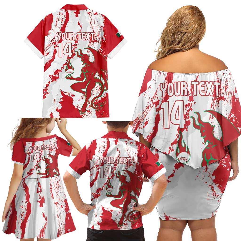 Diablos Rojos 2025 Baseball Custom Family Matching Off Shoulder Short Dress and Hawaiian Shirt Come On Mexico
