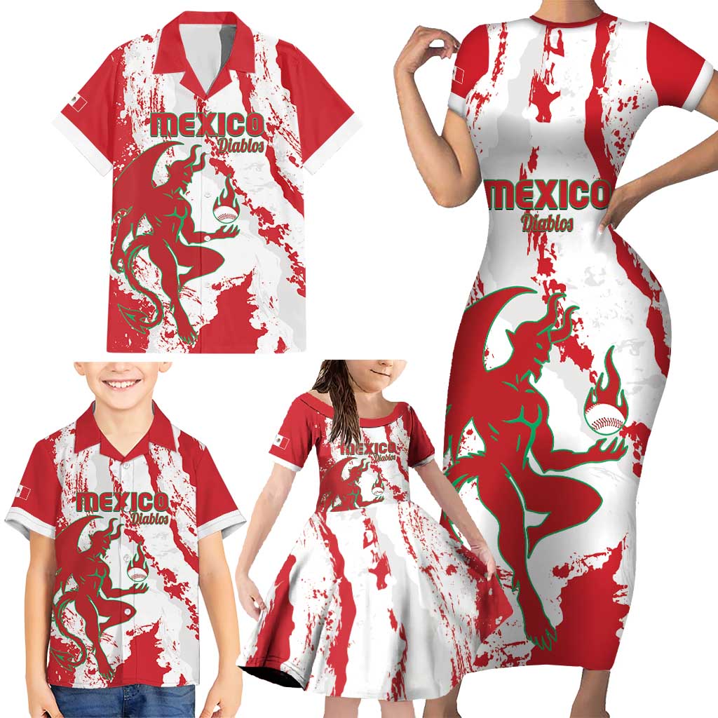 Diablos Rojos 2025 Baseball Custom Family Matching Short Sleeve Bodycon Dress and Hawaiian Shirt Come On Mexico