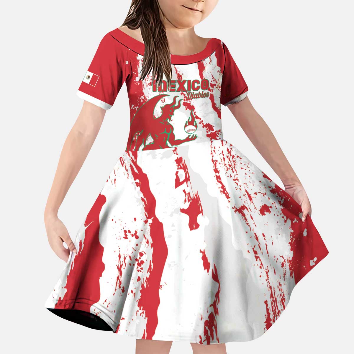 Diablos Rojos 2025 Baseball Custom Kid Short Sleeve Dress Come On Mexico