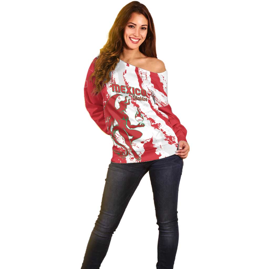 Diablos Rojos 2025 Baseball Custom Off Shoulder Sweater Come On Mexico