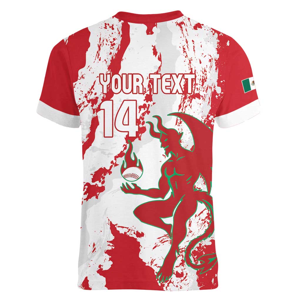 Diablos Rojos 2025 Baseball Custom Women V-Neck T-Shirt Come On Mexico
