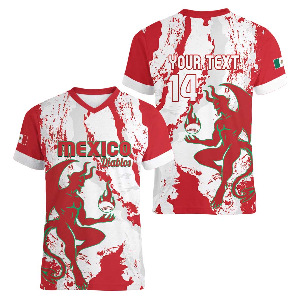 Diablos Rojos 2025 Baseball Custom Women V-Neck T-Shirt Come On Mexico