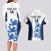 Custom England Football Couples Matching Long Sleeve Bodycon Dress and Hawaiian Shirt 2024 Go Champions Three Lions - Wonder Print Shop