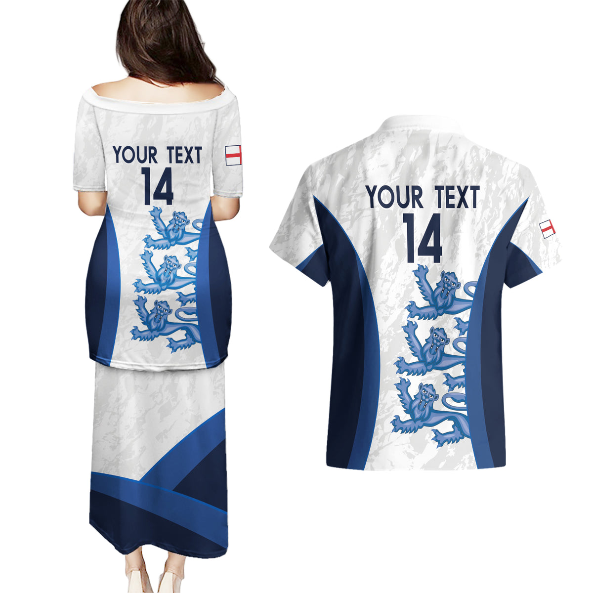 Custom England Football Couples Matching Puletasi and Hawaiian Shirt 2024 Go Champions Three Lions - Wonder Print Shop